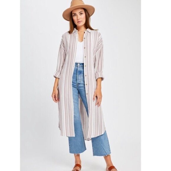 Gentle Fawn Celine Dress Taupe Stripe‎ Medium - Picture 1 of 9